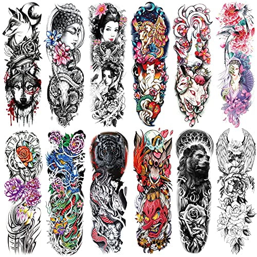Extra Large Temporary Tattoo Watercolor Tattoo Full Arm Sleeve Temporary Tattoo