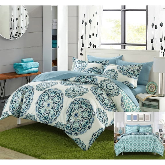 2/3 Piece Majorca Super soft microfiber Large Printed Medallion REVERSIBLE with Geometric Printed Backing Duvet Set