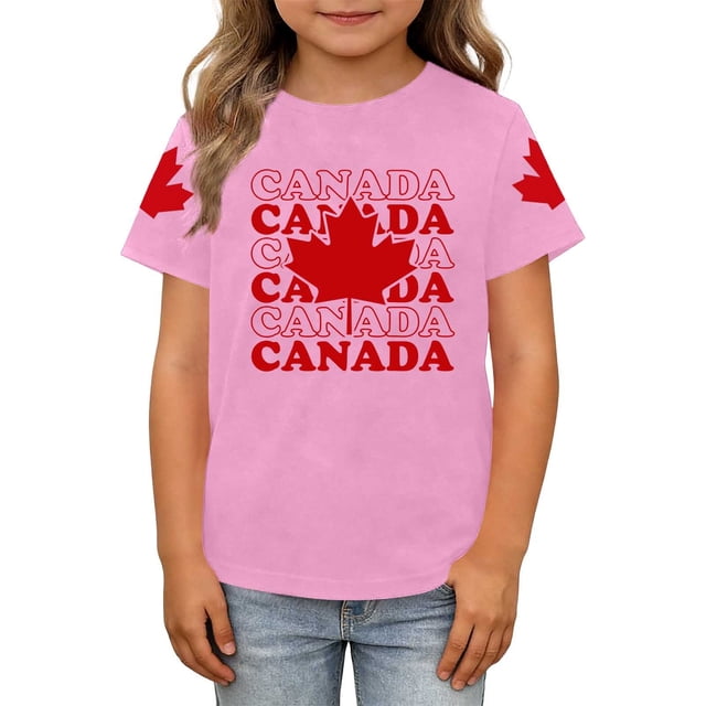 T-Shirt pour Enfants de la Fête du Canada, Imprimé Graphique du Drapeau Canadien, Col Rond, Manches Courtes, Tee pour Filles, T-Shirts Graphiques de la Fête de l'Indépendance Canadienne pour Garçons, Haut Patriotique de la Fête Nationale Canadienne