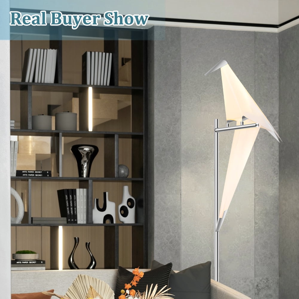 GMizon 63-inch modern high-end paper crane floor lamp, built-in LED living room floor lamp, bedroom study silver lighting fixture