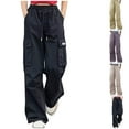 thumbnail image 4 of yardsong Girls Cargo Pants Teen Girls Y2k Fashion Streetwear High Waist Drawstring Sweatpants Casual Wide Leg Baggy Trousers Purple,7 Years, 4 of 4