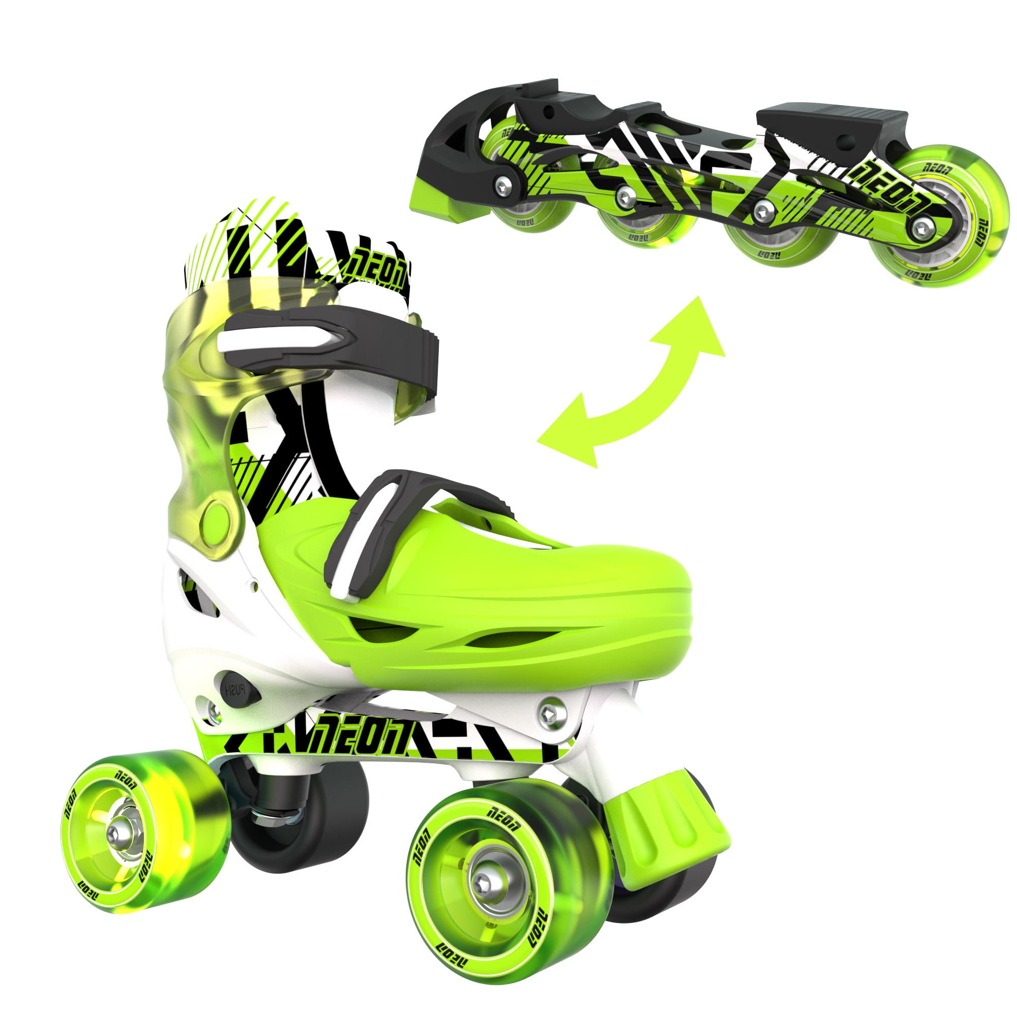 Yvolution 2in1 Inline Skates and Quad - Girls and Boys Kids Skates, Size 3-6, One Pair, Goteki Green