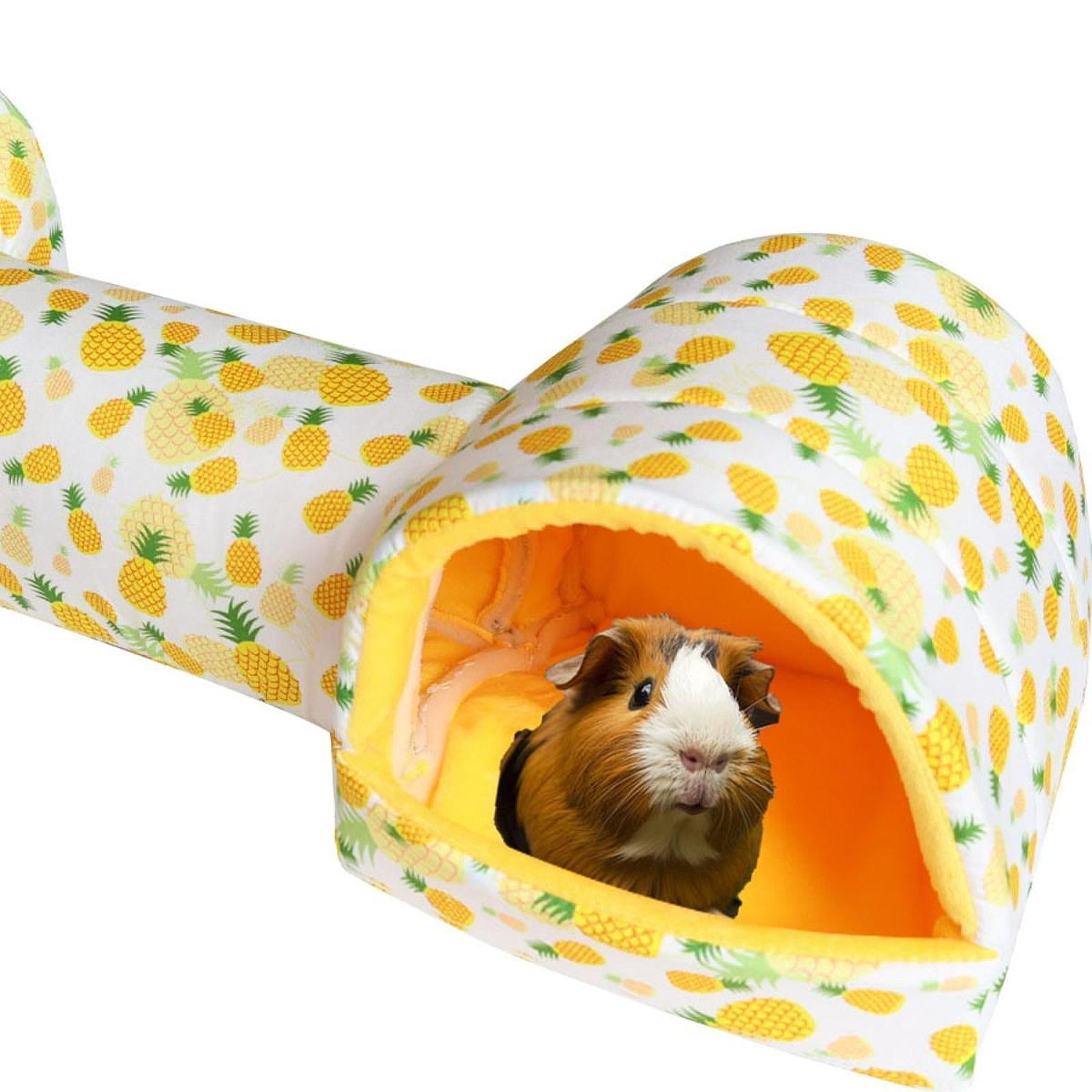 balikha Hamster Tunnel Bed Rabbits Toy Portable Nest Washable Breathable Soft Cave Hideaway for Hedgehog Chinchilla Rats Dwarf Rabbits yellow Pineapple