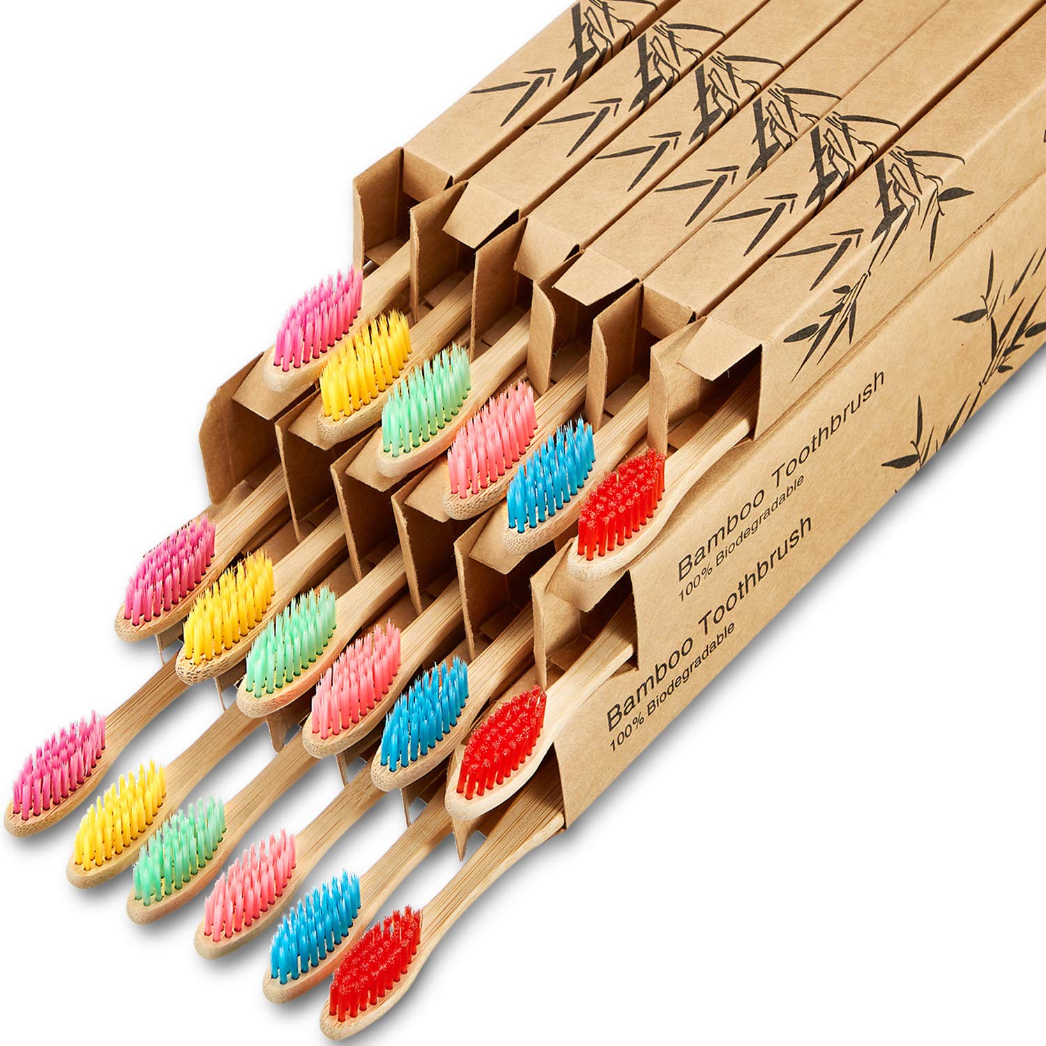 18 Pieces Bamboo Toothbrushes Biodegradable Tooth Brush Natural Bamboo