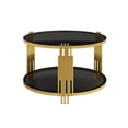 thumbnail image 5 of GZXS Modern Round Coffee Table, Golden Metal Frame with Black Tempered Glass Top & Open Shelf, 31.5" Stylish Accent Table in Asymmetrical Design, Easy Assembly, 5 of 7