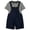 Navy, variant on back to school gifts Girls Boys Striped Short Sleeve Crew Neck Tee Paired With Solid Bib Overall Shorts 2 Piece Outfit Set, Loose Casual Strap Jumpshort Matching Daily Lay (Navy,2-3 Years)