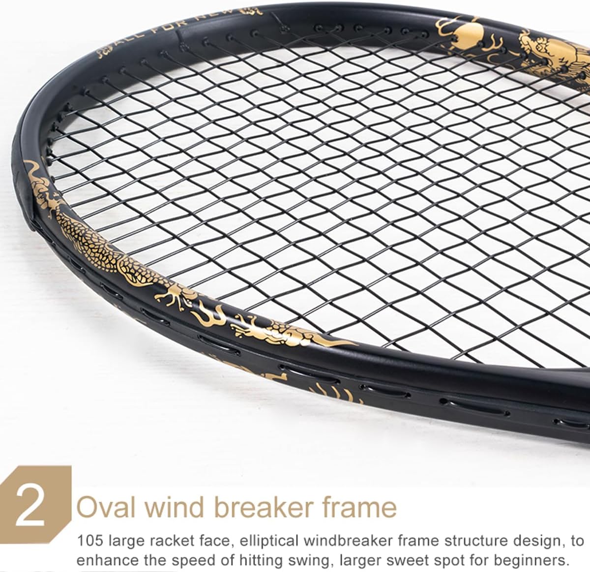 Golden Dragon Pattern Tennis Racket for Adults 27 inch,  Pre-Strung Racquet with 1 Tennis Bag and 2 Tennis Balls, Outdoor Recreational Sport for Beginner Playing