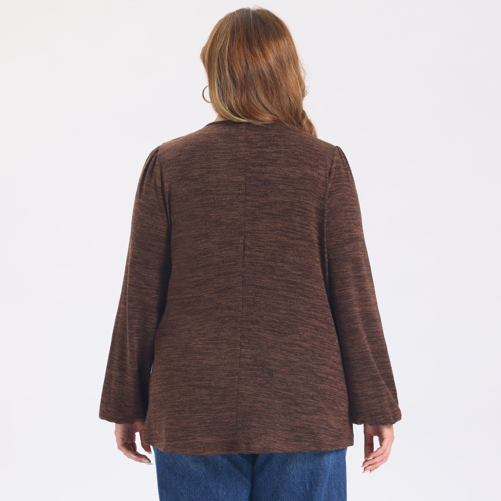 DARING DIVA Women's Plus Pleated Button Decor Lantern Tops 2X Dark Brown