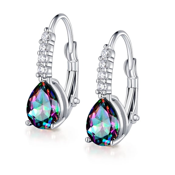 GEMSME Silver Earrings for Women Hypoallergenic Earrings 14K Gold Plated 7*9MM Oval Rainbow Cubic Zirconia Earrings Men Holiday Earrings Jewelry Gifts