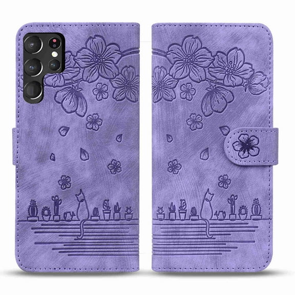 TECH CIRCLE for Samsung Galaxy S22 Ultra Wallet Case, Embossed Premium PU Leather Wallet Flip Protective Phone Case Cover with Card Slots and Stand for Samsung S22 Ultra, Purple