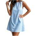 thumbnail image 3 of VBVC Women's Gingham Sleeveless Shift Mini Dress,Ladies Crew Neck A-Line Tunic Dress,Casual Summer Plaid Sundress For Women,Light Blue,S-2XL, 3 of 8