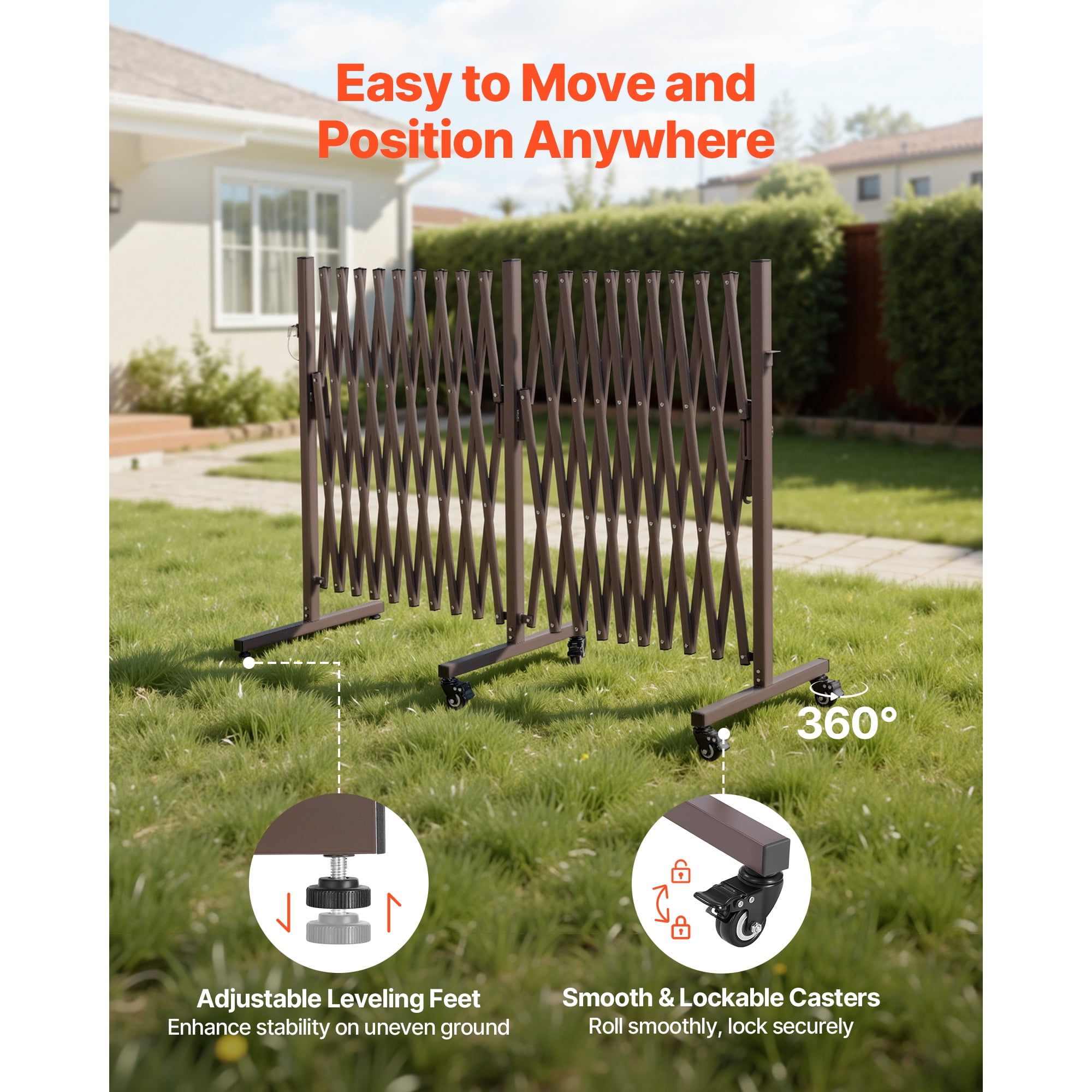 KFFKFF Double Expandable Barricades, 20FT Adjustable Safety Barrier, Mobile Folding Gate with Locking Wheels, Portable Metal Traffic Fence for Patio, Garden, Stairway