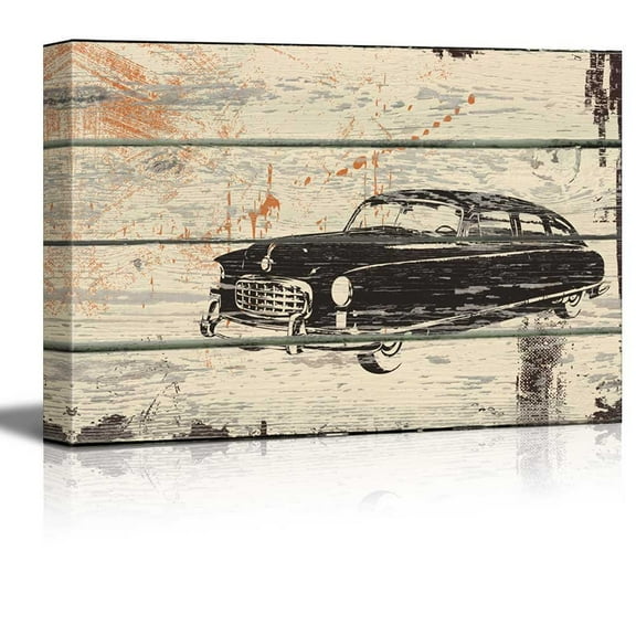 wall26 - Retro Car Print White Wall Tires Artwork - Rustic Canvas Wall Art Home Art - 24x36 inches