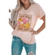thumbnail image 4 of ABPHQTO Camiseta gráfica de manga corta con bloque de color y letras de margaritas rosas para mujer, 4 of 5
