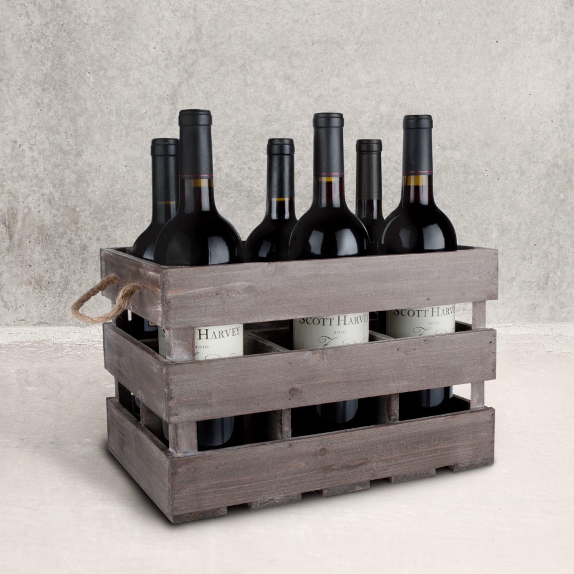 6-Slot Barnwood & Galvanized Metal Wine/Beer Bottle Crate with Handles