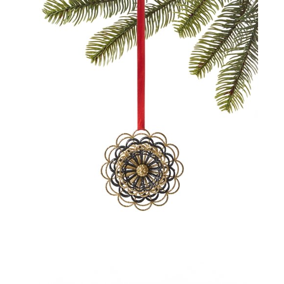 Holiday Lane Black Tie Black & Gold-Tone Snowflake with Glitter Ornament