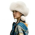 thumbnail image 4 of Faux Fur Trimmed Beanie Cap, Winter Warm Soft Classy Russian Hat for Women Girl, 4 of 6