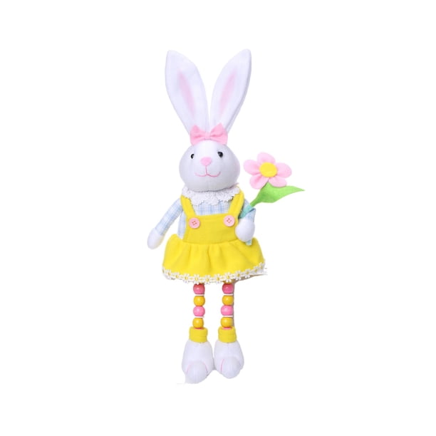 Nueva muñeca de Pascua con flor de rábano, sentada, con pies de cuentas, para decoración de escaparates y festivales.