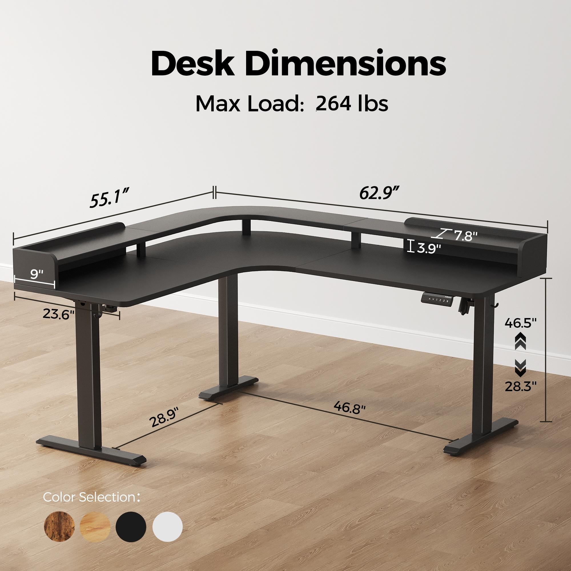 62.9" Electric L Shaped Standing Desk ,Adjustable Height Corner Desk with Monitor Shelf, Sit Stand Table for Home Office Computer Workstations,Splice Board,Black