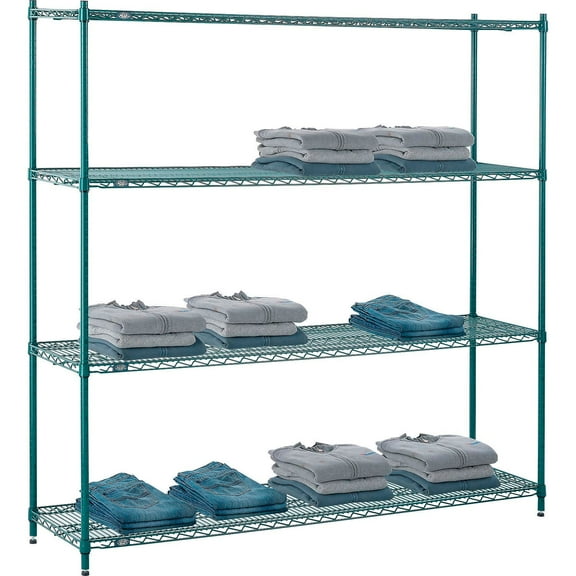 Nexel Poly-Green, 4 Tier, Wire Shelving Starter Unit, 72"W x 14"D x 74"H