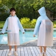 thumbnail image 1 of Kids' EVA Backpack Access Rain Poncho School Storm Commute Gear Extended Hood Shield Windproof Rainproof Cape Quick Dry Reusable 6-12 Years Light Blue 140, 1 of 6