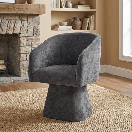Swivel Modern Fabric Accent Chair, Luxury Vanity Armchair with No Wheels for Living Room or Bedroom, Dark Gray