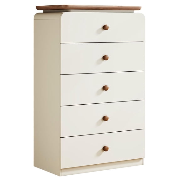 GVN 45" Farmhouse Bedroom Dresser with 5 Drawers, Chest of Drawers for Bedroom, Living Room, Home Office, White