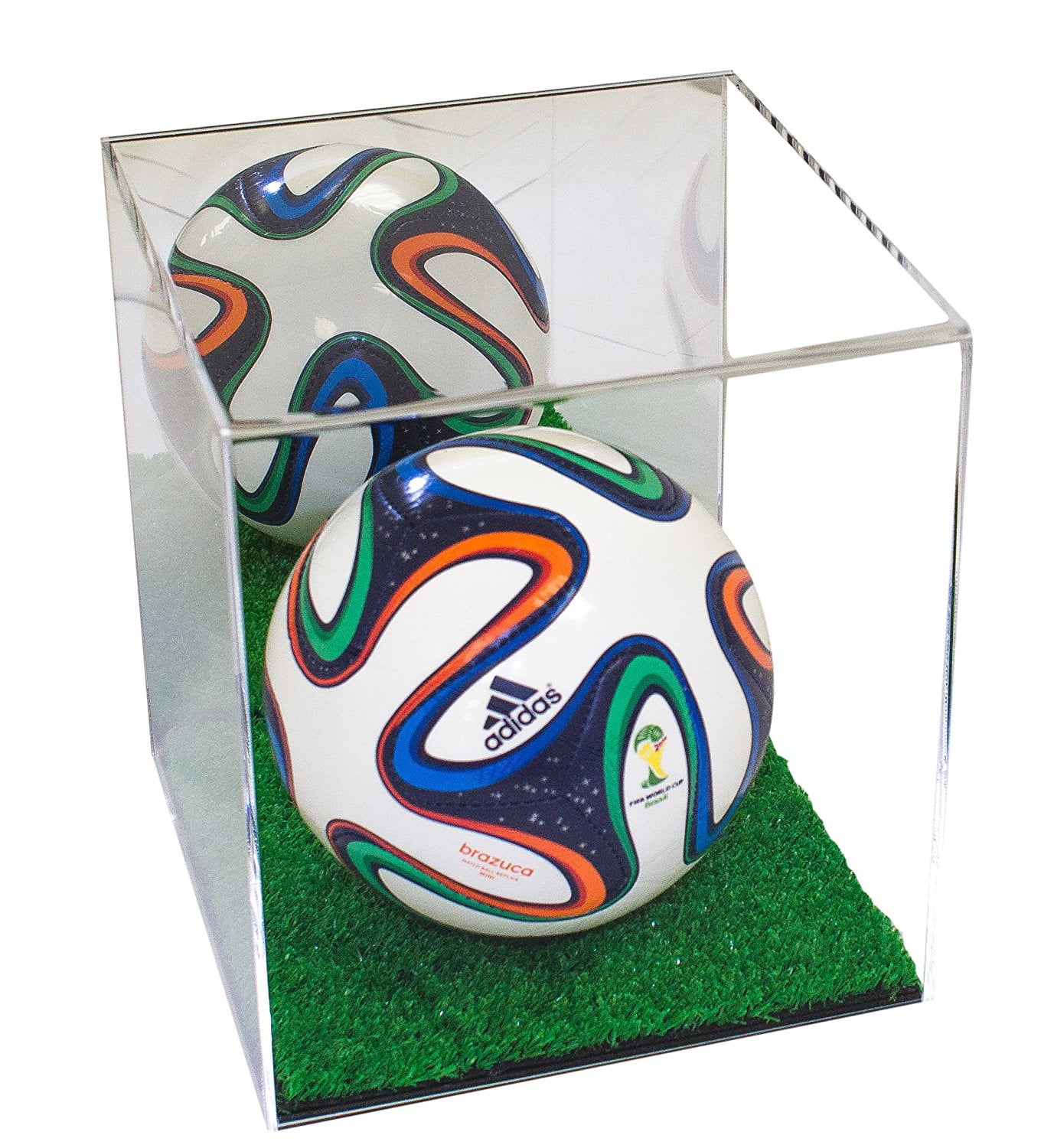 Deluxe Acrylic Mini Soccer Ball Display Case with Turf Bottom and Mirror (A015TB)