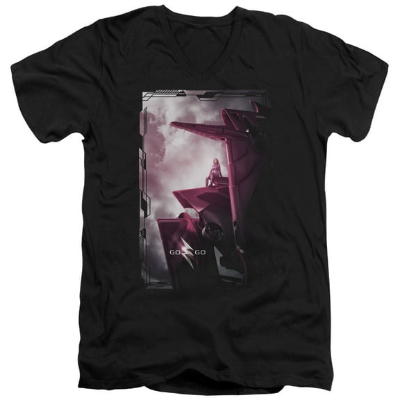 Power Rangers - Pink Zord Poster - Slim Fit V Neck Shirt - X-Large