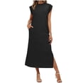 thumbnail image 2 of Paiwinds Women's Minimalist Pleated Shift Dress, Sleeveless Round Neck Casual Long Dress for Daily Style, Casual Parties, 2 of 7