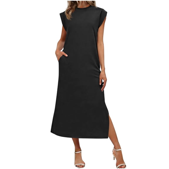 Womens Summer Dresses Maxi Dress Sleeveless Casual Loose Long Sundress Beach Sundress Travel Vacation Outfits