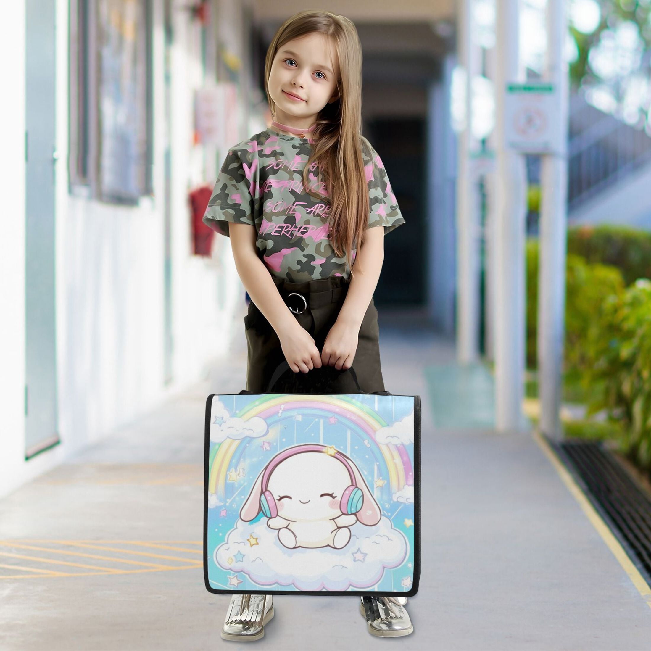 3 Ring Zipper Binder with Shoulder Strap Waterproof Trapper Keeper 2 Inch D-Ring 500 Sheets Capacity Cinnamoroll Sit on Cloud Wear Headphone