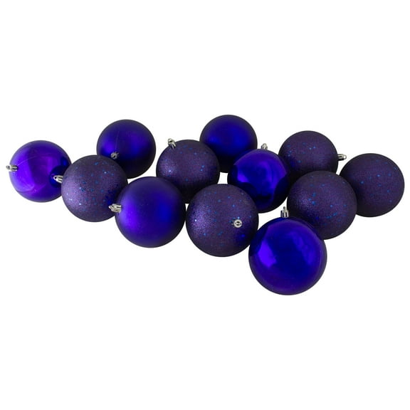 Northlight Shatterproof 4-Finish Christmas Ball Ornaments - 4" (100mm) - Indigo Blue - 12ct