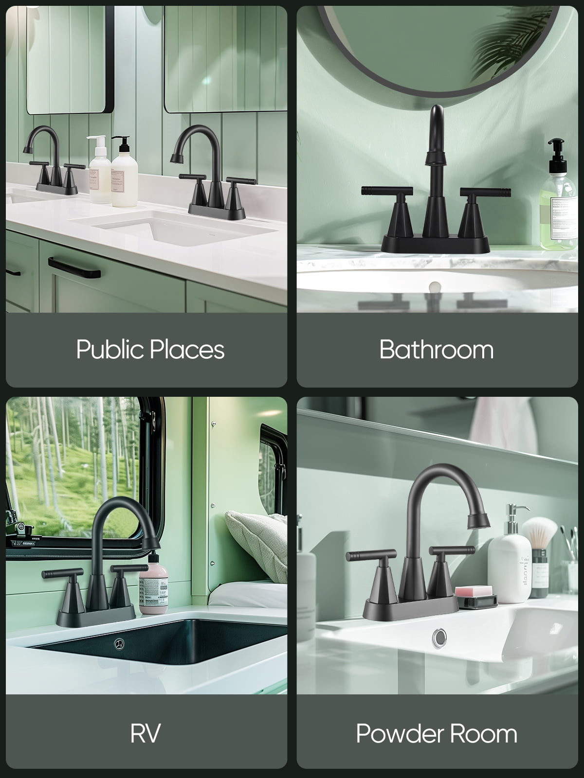 4-inch Bathroom Faucet with Pop up Drain and Two Supply Hoses, Lead-Free Stainless Steel 2-Handle Centerset Faucet for Vanity, RV Matte Black