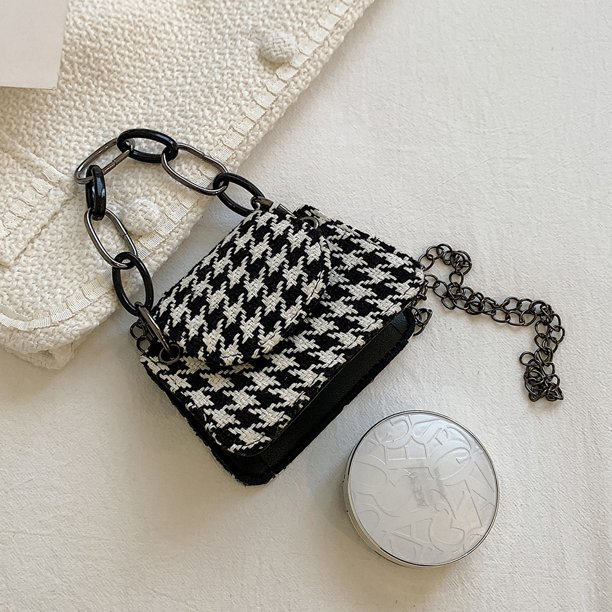 Bolso de hombro con estampado de cuadros de pata de gallo bolso cruzado de lana para mujer bolso con cadena JShteea Para Estrenar