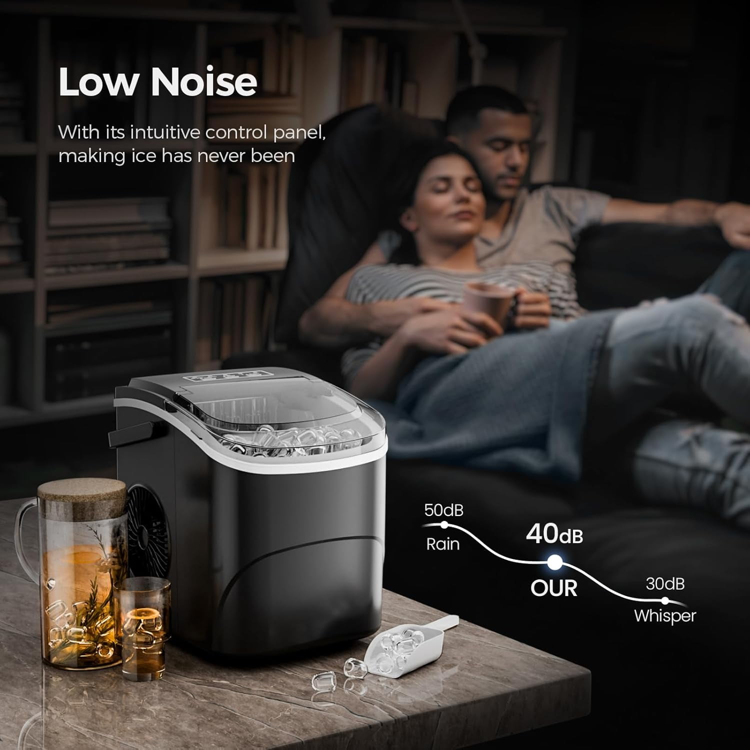 Ice Makers Countertop,26Lbs/24H,9 Cubes in 6 Mins,Portable Ice Maker Machine with Self-Cleaning,2 Sizes of Bullet Ice,Perfect for Home Kitchen
