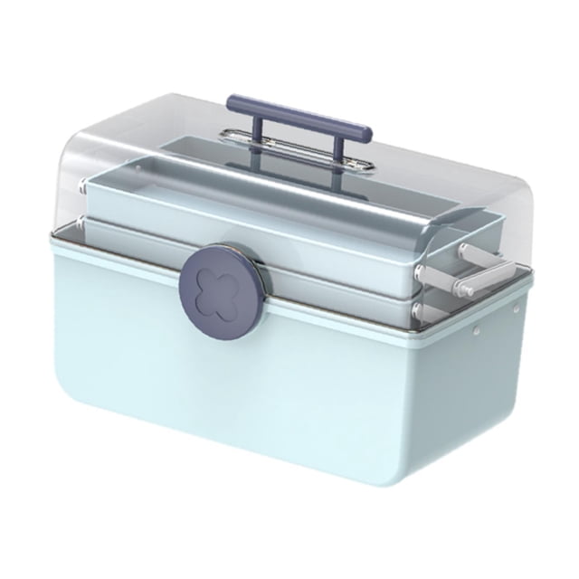 Caja de primeros auxilios, estuche de almacenamiento, contenedor de kits de emergencia, mango portátil para suministros de arte de costura de primeros Azul