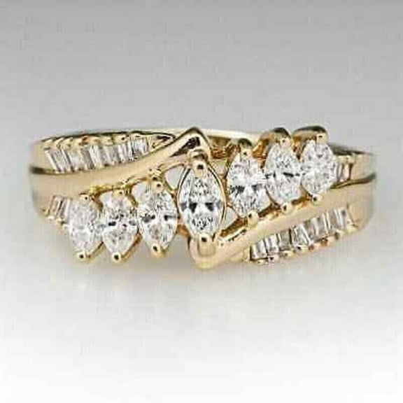 2.00Ct Marquise Cut Lab Created Diamond Engagement Women Band Ring 14k Yellow Gold Plated