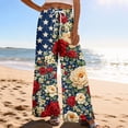 thumbnail image 2 of American 250th Anniversary Pants for Women Patriotic USA Flag Print Wide Leg Pajama Bottoms Slit Baggy Elastic High Waist Classic Fit Soft Pants, #01 Multicolor, L, 2 of 5