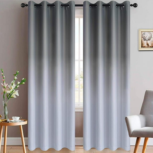 Yakamok Grey Curtains with Grommet Room Darkening Ombre for Living Room