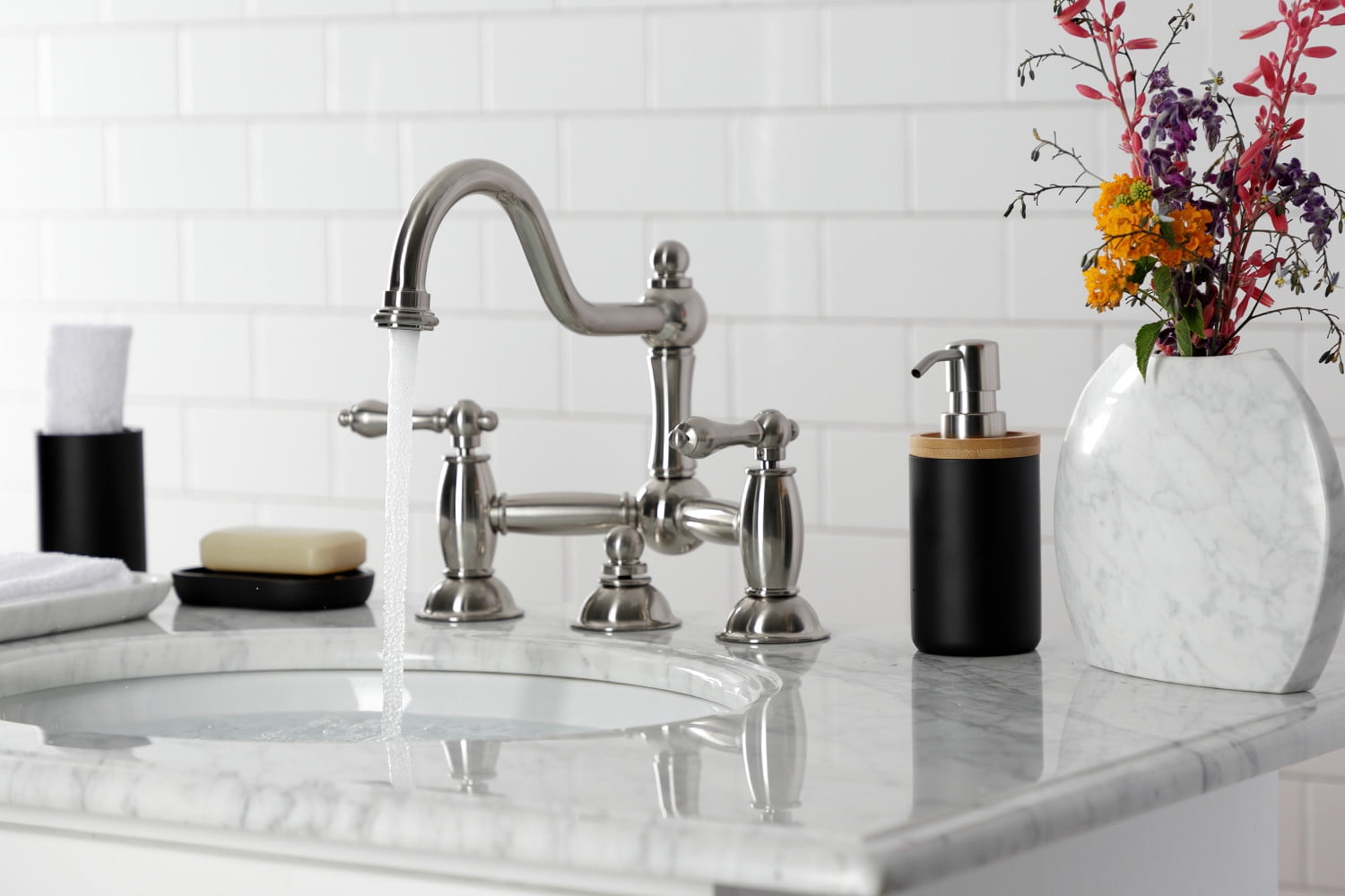 Kingston Brass KS3918AL Restoration Standard Mount Bathroom Bridge Faucet, Brushed Nickel