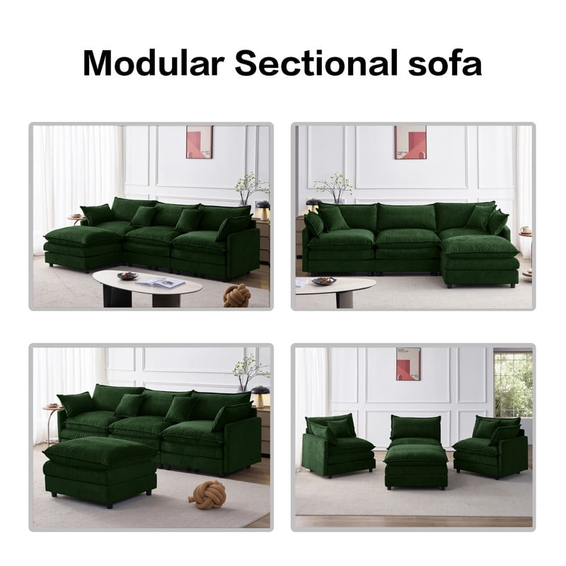 105" Modular Sectional Couch, 3-Seater Soft Chenille L-Shaped Sofa with Ottoman, Upholstery Sofa Couch with Pocket Coil & High-Density Foam for Living Room