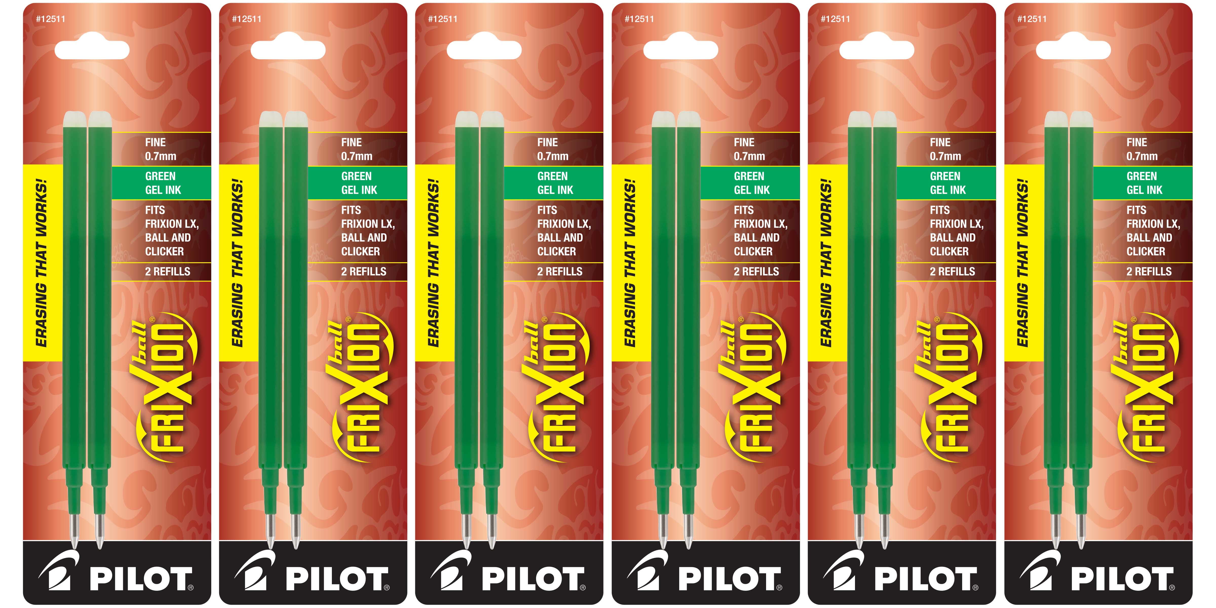 Pilot FriXion Ball Gel Ink Refills, Fine Point, 0.7mm, Green Ink, 12