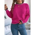 thumbnail image 3 of Sweaters for Women Striped Trim Drop Shoulder Sweater Sweaters Rose Red S, 3 of 8