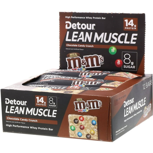 Detour Lean Muscle Bar Chocolate Candy Crunch M M s 12 Bars 1 9 oz 55 g