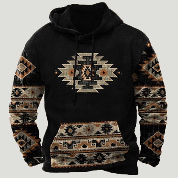 VerPetridure Men's Drawstring Hooded Sweatshirts Pullover Long Sleeve Floral Print Pullover Hoodie Crewneck Sweatshirts Fall Winter Warm Pullover Blouse Tops for Men