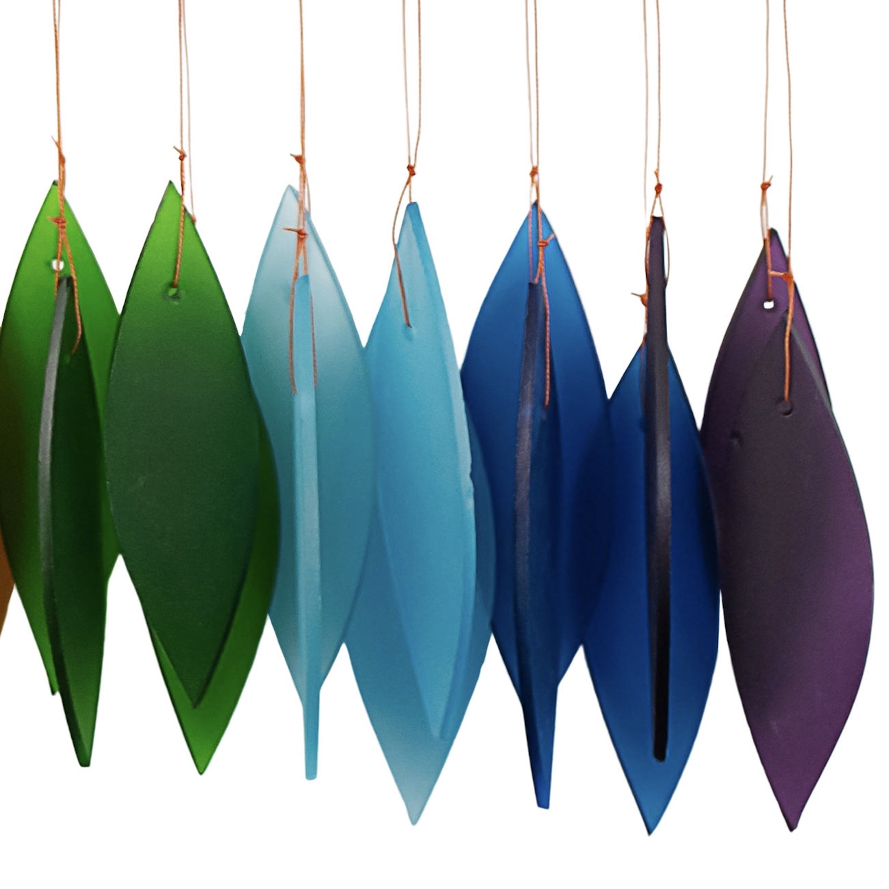 Blue Handworks Rainbow Glass Chime, Sandblasted Glass and Found Wood Handcrafted Wind Chime