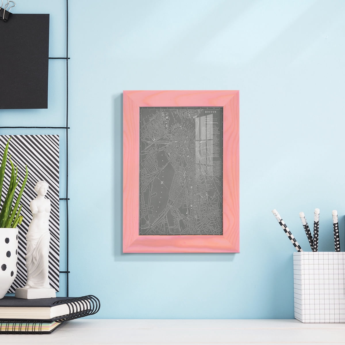City Map of Boston -Framed Print w/glass-Sunset Pink