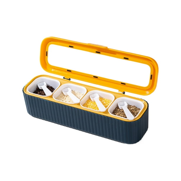 Monstrate Caja multifuncional para condimentos de sal y glutamato monosódico, caja de condimentos dividida para cocina Cocina y Comedor Azul marino