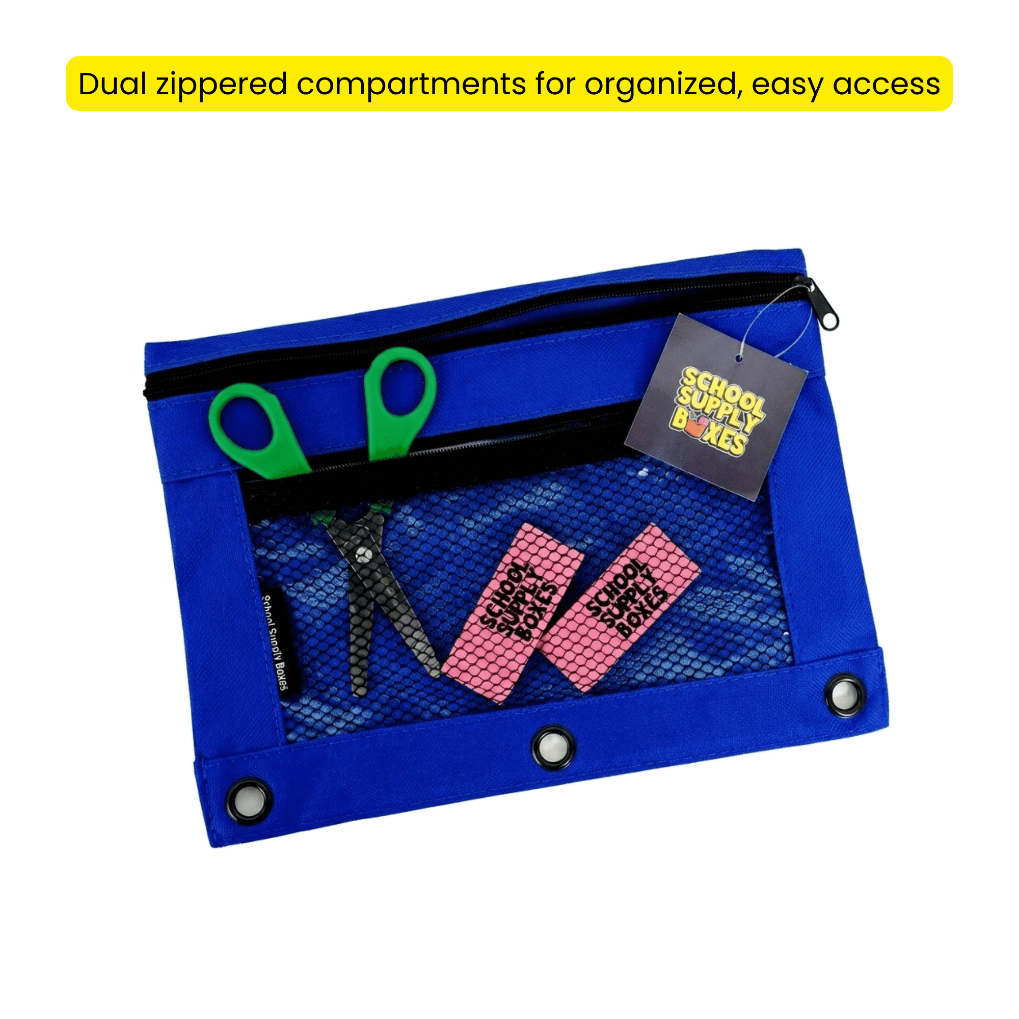 School Supply Boxes | 3 Ring Pencil Bag / Binder Pouch  | 96 Pack | Blue Pencil Bag / Binder Pouch